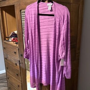 Catherine’s Lavender Striped Open Cardigan with 3/4 Sleeve 2X NWT